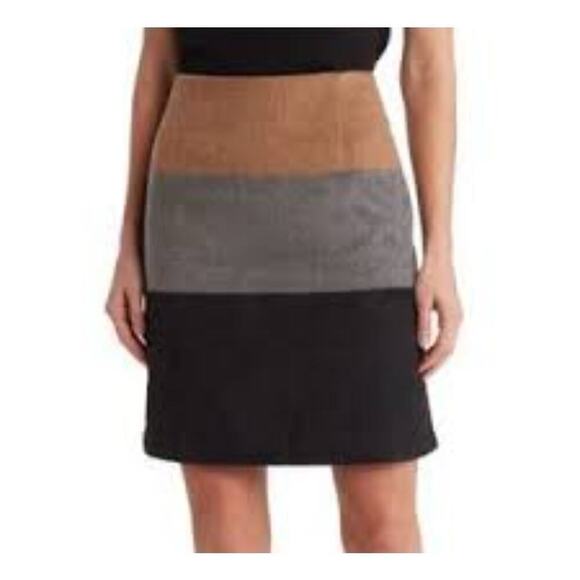 NWT Amanda + Chelsea Wool Blend Skirt Womens M Colorblock Quiet Luxury Neutrals - Picture 1 of 12